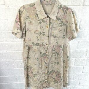 Match Linen Floral Button Down Vintage Knee Length Dress size 4